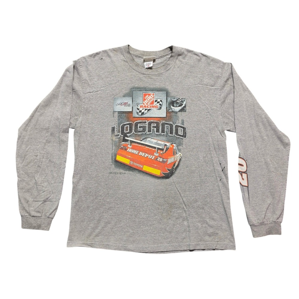 Y2K 2000s Aesthetic Long Sleeve Shirt Mens XL Gray Joey Logano Home Depot Racing